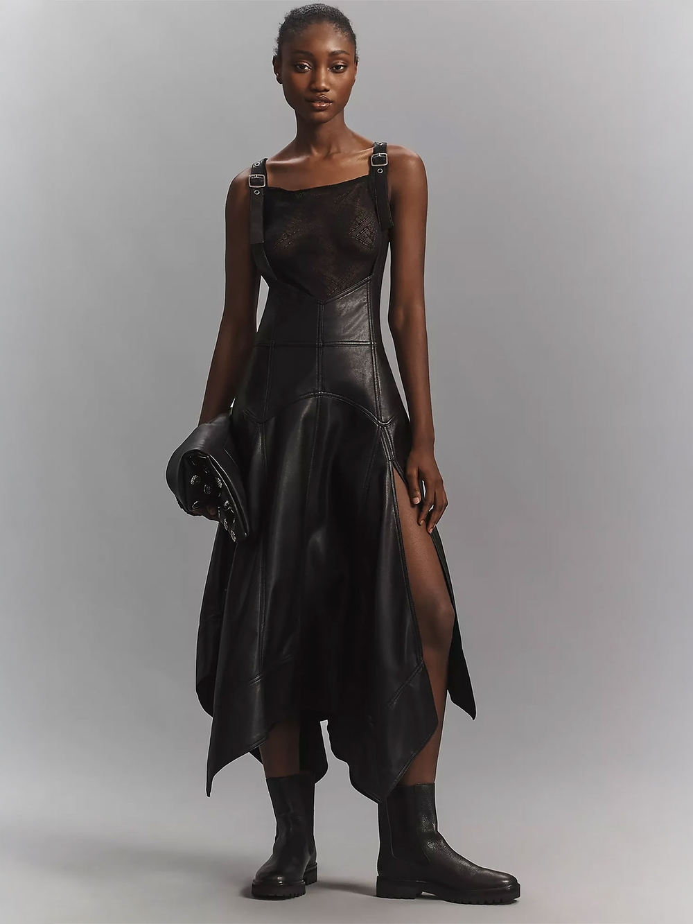 Anthropologie Pilcro Faux-Leather Harness Pinafore Midi Skirt - NWT